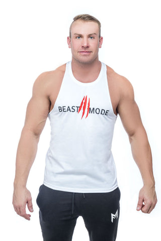 Beast Mode Stringer <br>White - Muscle Fitness Factory