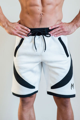 MFit Performance Shorts<br>White/Black - Muscle Fitness Factory