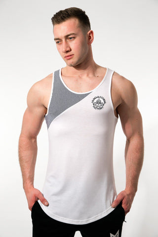 MFF Zeus Stripe Tank <br> White/Black - Muscle Fitness Factory